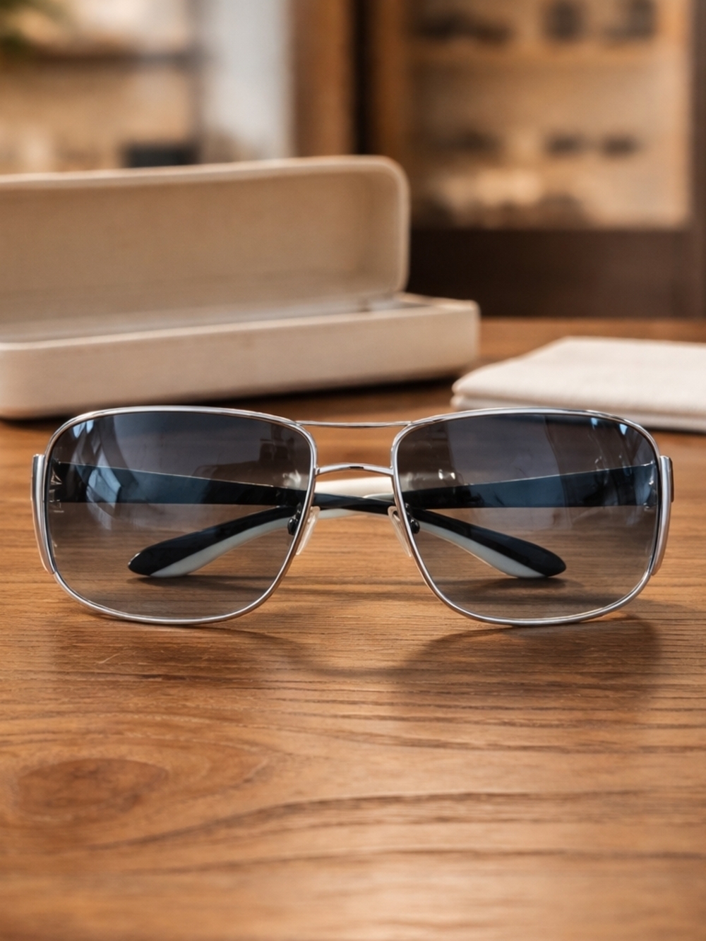 Prada Black and White Sunglasses Silver Metal Gradient